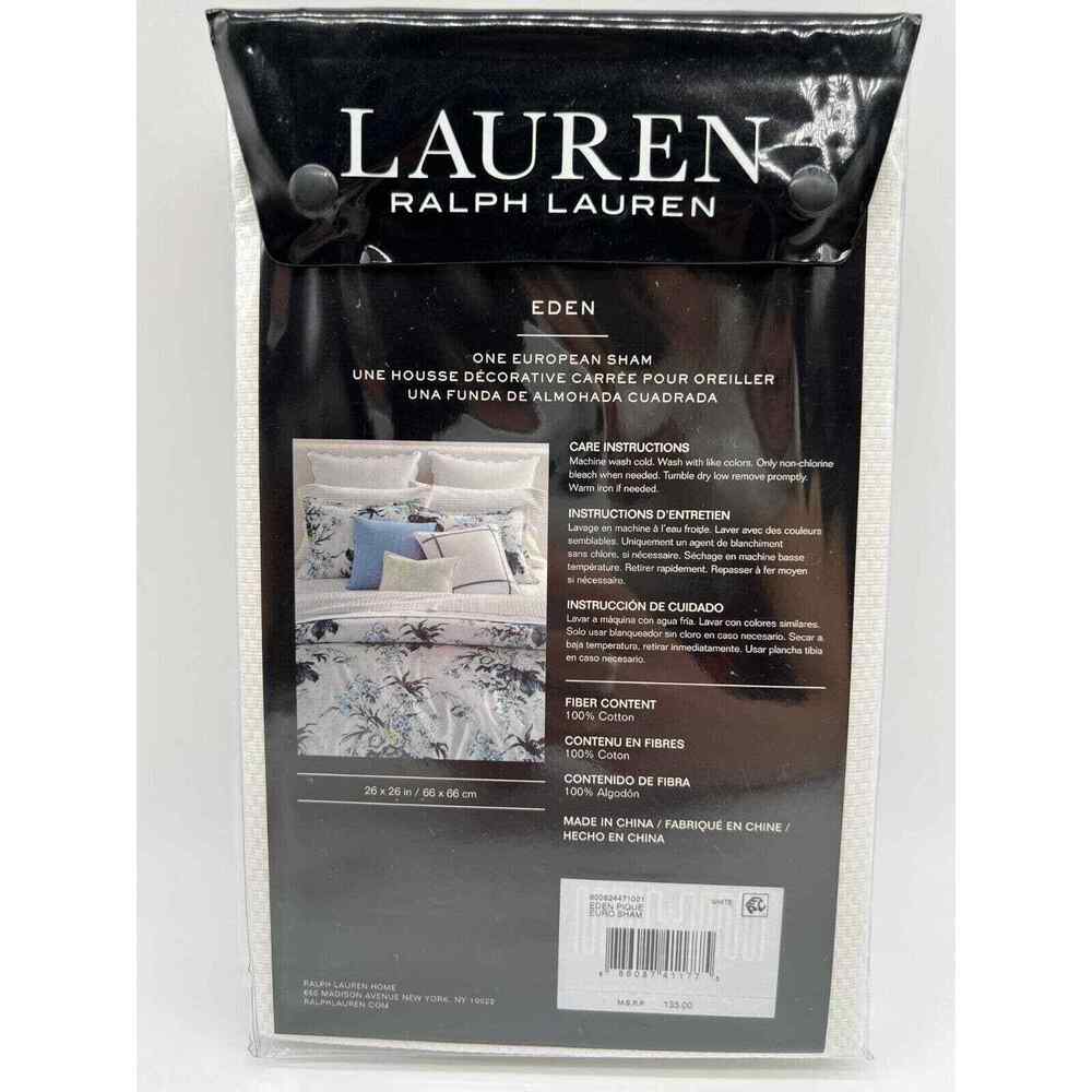 Ralph Lauren EDEN White/Blue Trim Pique EURO Sham 26x26 $135 NWT! - Picture 2 of 12